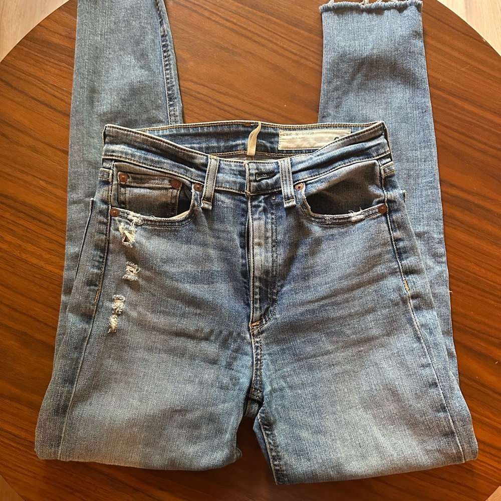 Rag & Bone Light Blue Distressed Ankle Jeans